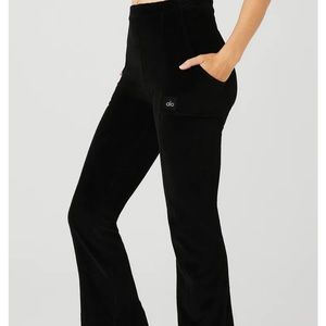 Alo micro corduroy high-waist winter break flare pant in black